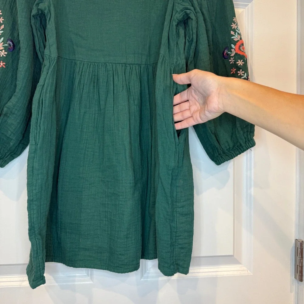 Cat & Jack Girls Green Floral Embroidered Long Sleeve Dress Size M 7/8 - Picture 7 of 7